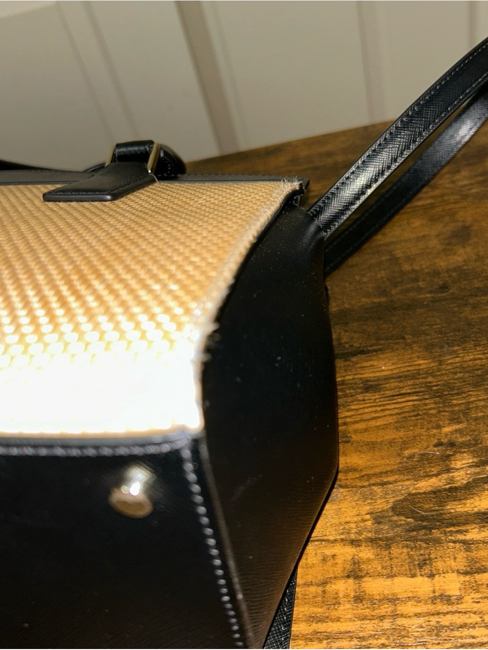 Kate Spade New York Cameron Street Candace Raffia and Black Leather Satchel - Picture 8 of 10